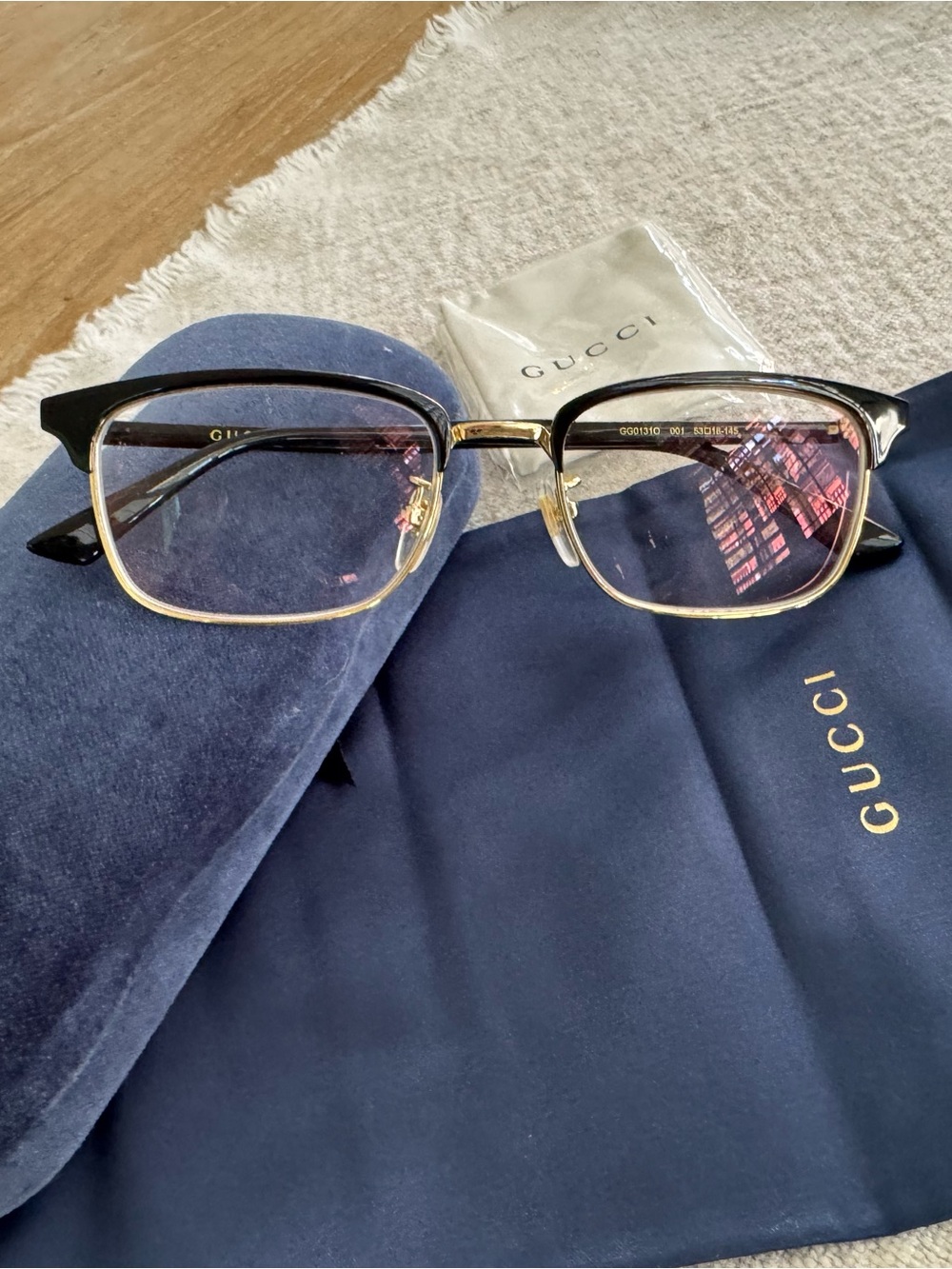 Gucci Black and Gold Browline Eyeglasses